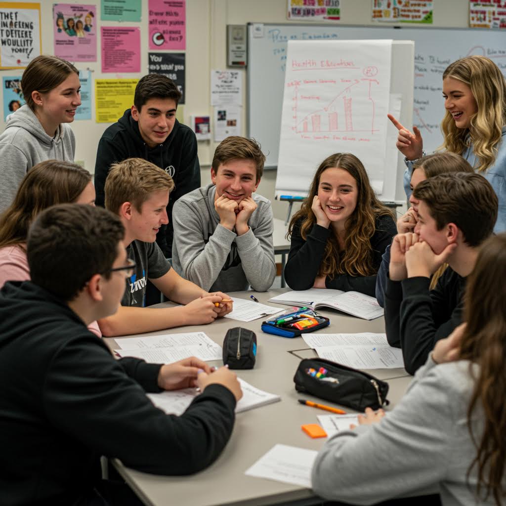 그래프와 노트를 중심으로 아이디어를 나누는 학생들의 모습이 온카스터디의 체계적 검증을 비유하는 인상