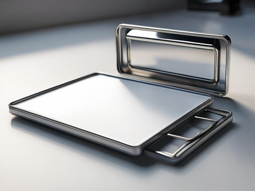 Blank divider cards in a compact storage tray on a brushed metal surface.